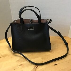 Kate Spade Black Leather Satchel & Crossbody w/ Metal Clip Closure